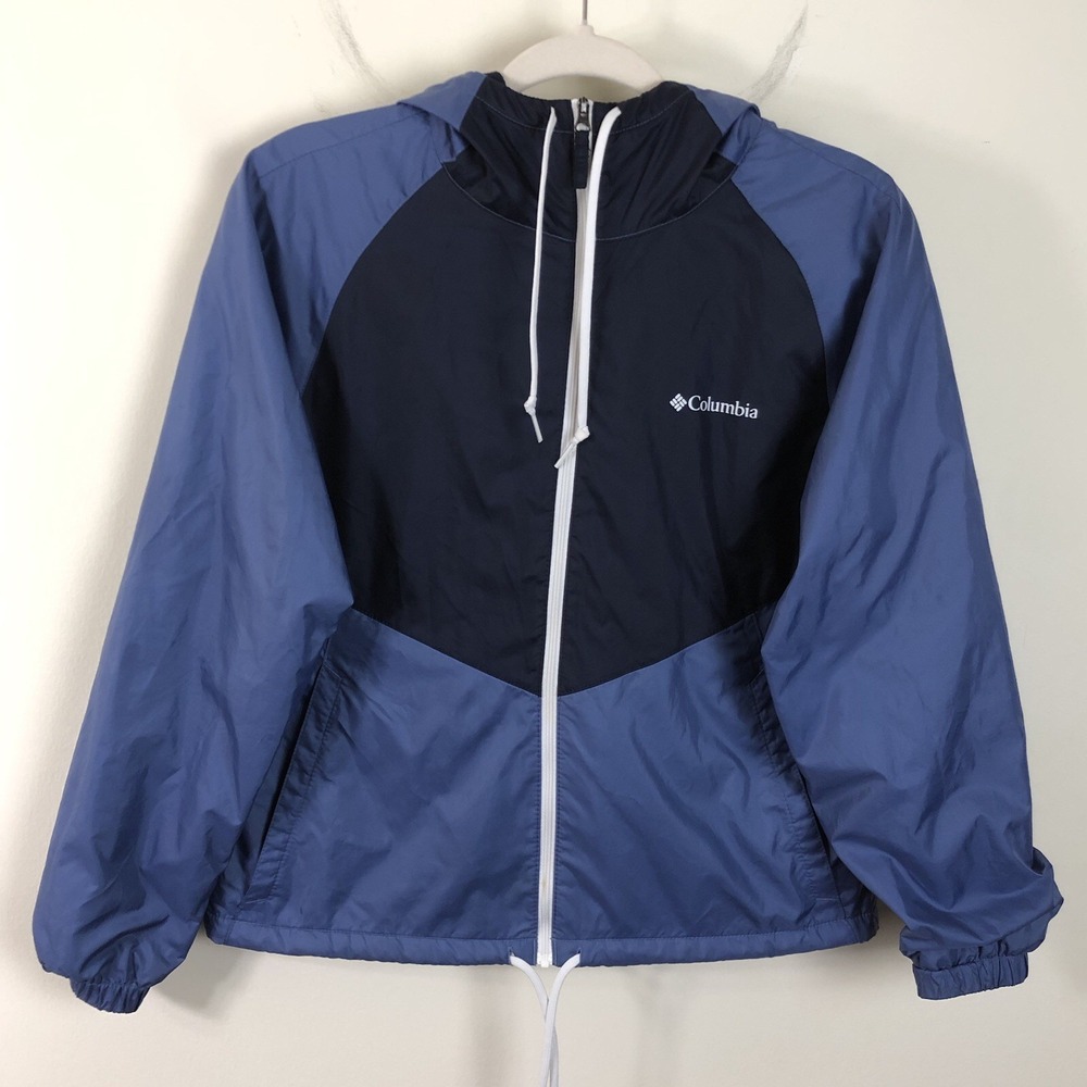 Columbia Lined Hooded Windbreaker Jacket Women's Sz XS Navy Blue
